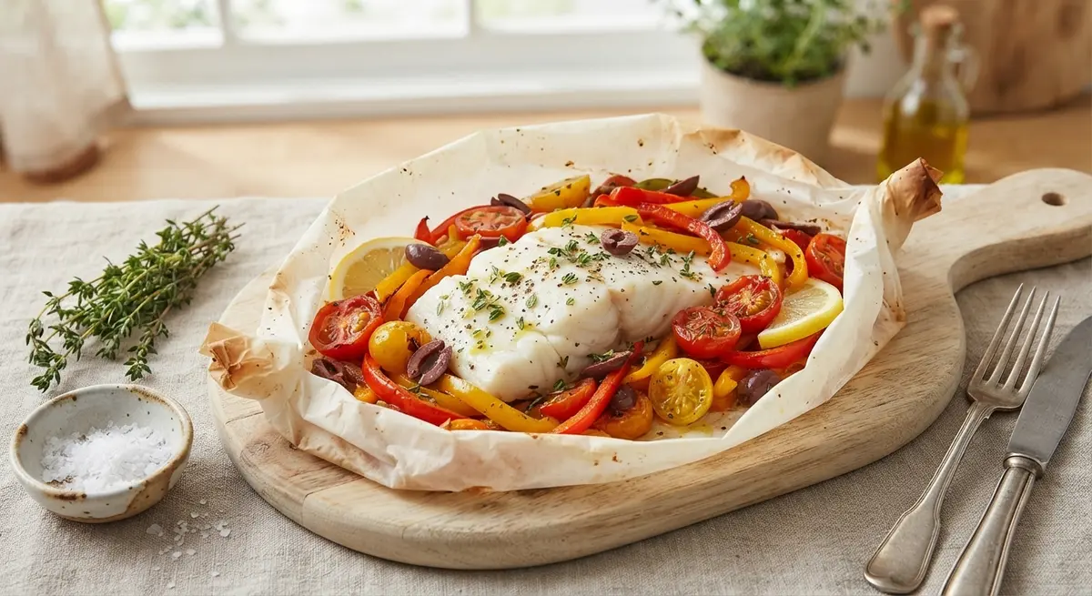 Cod Papillote Peppers Cherry Tomatoes